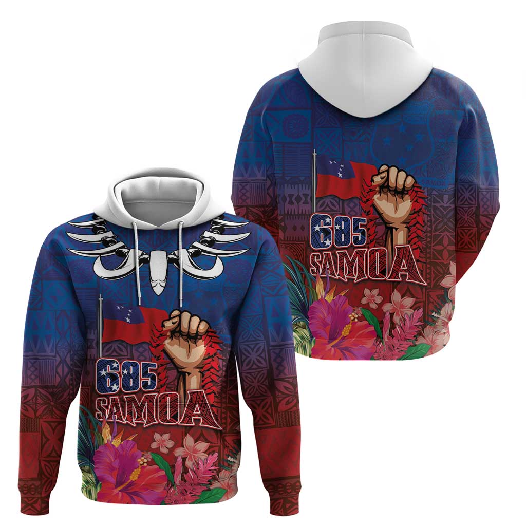 Proud of Samoa Zip Hoodie Ula Nifo with Samoa 685 and Hibiscus Tapa Tribal Pattern LT03 - Polynesian Pride