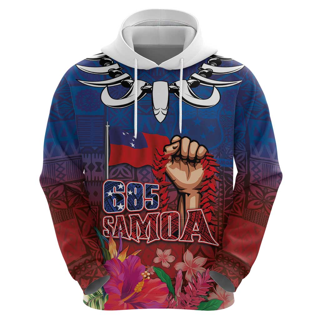 Proud of Samoa Zip Hoodie Ula Nifo with Samoa 685 and Hibiscus Tapa Tribal Pattern LT03 - Polynesian Pride