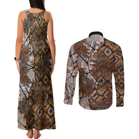 Fiji Masi Tapa Tribal Couples Matching Tank Maxi Dress and Long Sleeve Button Shirt Old Hibiscus Vintage Style LT03 - Polynesian Pride