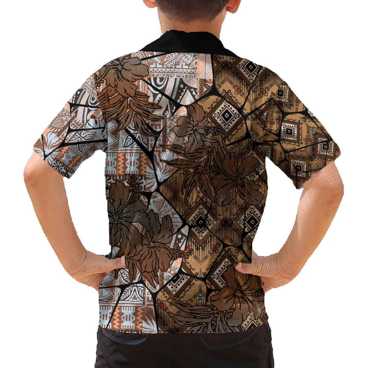 Fiji Masi Tapa Tribal Family Matching Long Sleeve Bodycon Dress and Hawaiian Shirt Old Hibiscus Vintage Style LT03 - Polynesian Pride