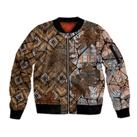 Fiji Masi Tapa Tribal Sleeve Zip Bomber Jacket Old Hibiscus Vintage Style LT03 Unisex Brown - Polynesian Pride
