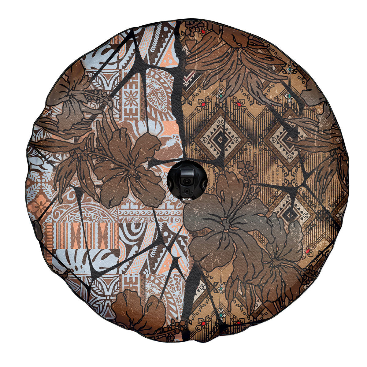 Fiji Masi Tapa Tribal Spare Tire Cover Old Hibiscus Vintage Style LT03 - Polynesian Pride
