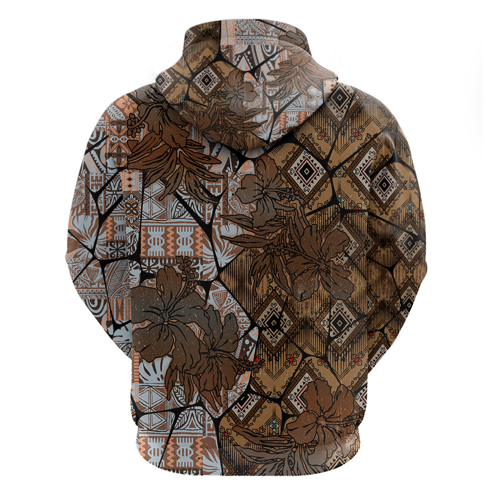 Fiji Masi Tapa Tribal Zip Hoodie Old Hibiscus Vintage Style LT03 - Polynesian Pride