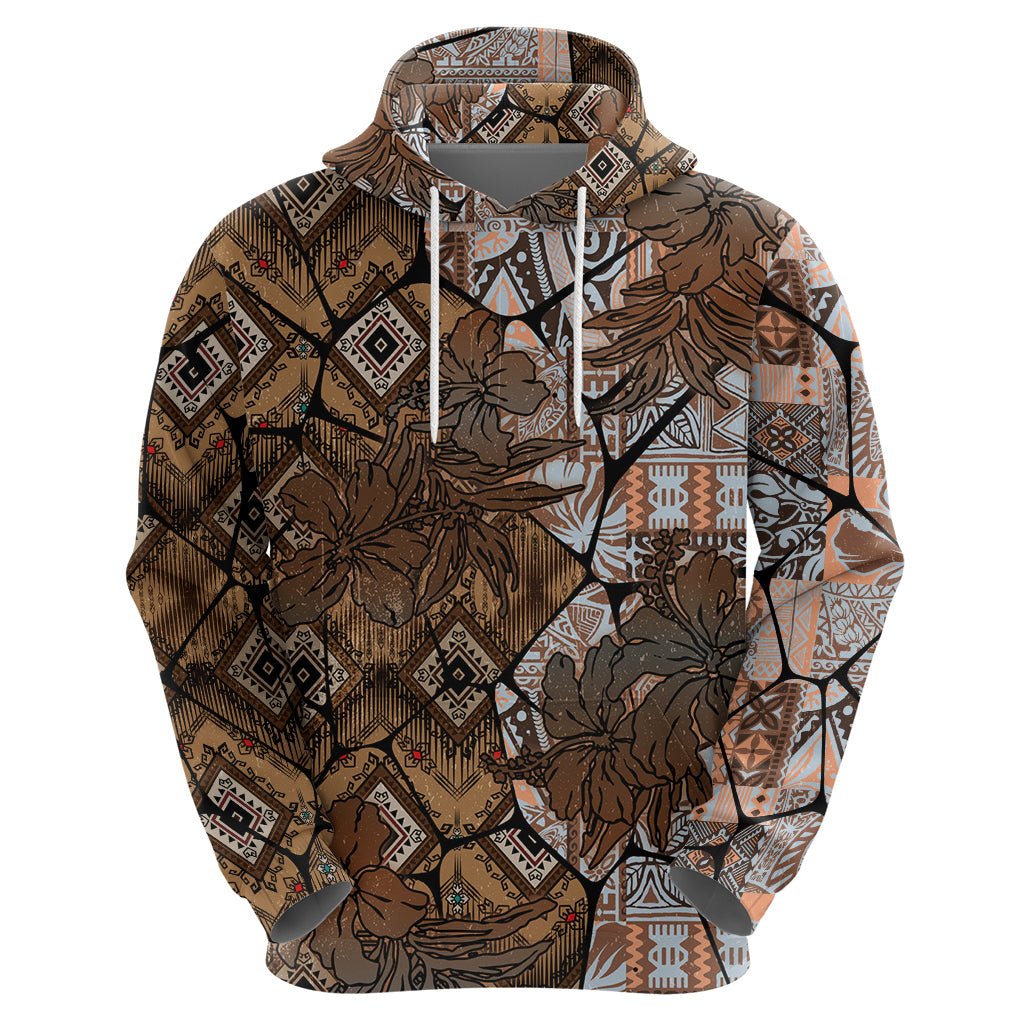 Fiji Masi Tapa Tribal Zip Hoodie Old Hibiscus Vintage Style LT03 - Polynesian Pride