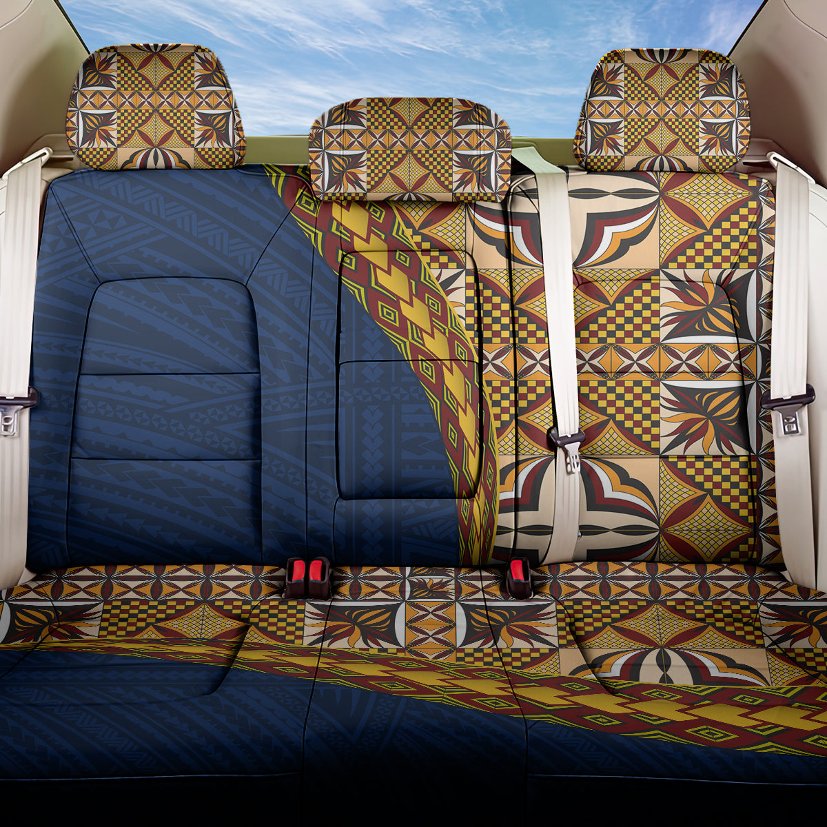 Samoan Siapo Back Car Seat Cover Tatau Pattern Half Style LT03 One Size Yellow - Polynesian Pride