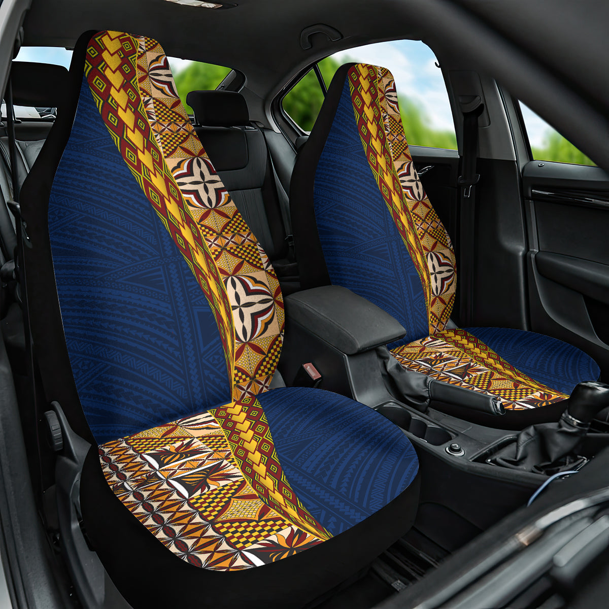 Samoan Siapo Car Seat Cover Tatau Pattern Half Style LT03 One Size Yellow - Polynesian Pride