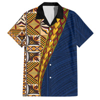Samoan Siapo Family Matching Long Sleeve Bodycon Dress and Hawaiian Shirt Tatau Pattern Half Style LT03 Dad's Shirt - Short Sleeve Yellow - Polynesian Pride