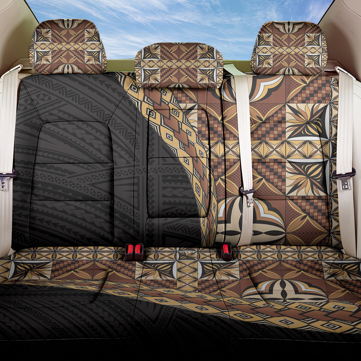 Samoan Siapo Back Car Seat Cover Tatau Pattern Half Style Retro Mode LT03 One Size Brown - Polynesian Pride