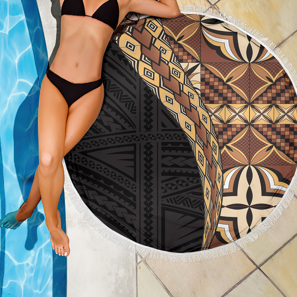 Samoan Siapo Beach Blanket Tatau Pattern Half Style Retro Mode LT03 - Polynesian Pride