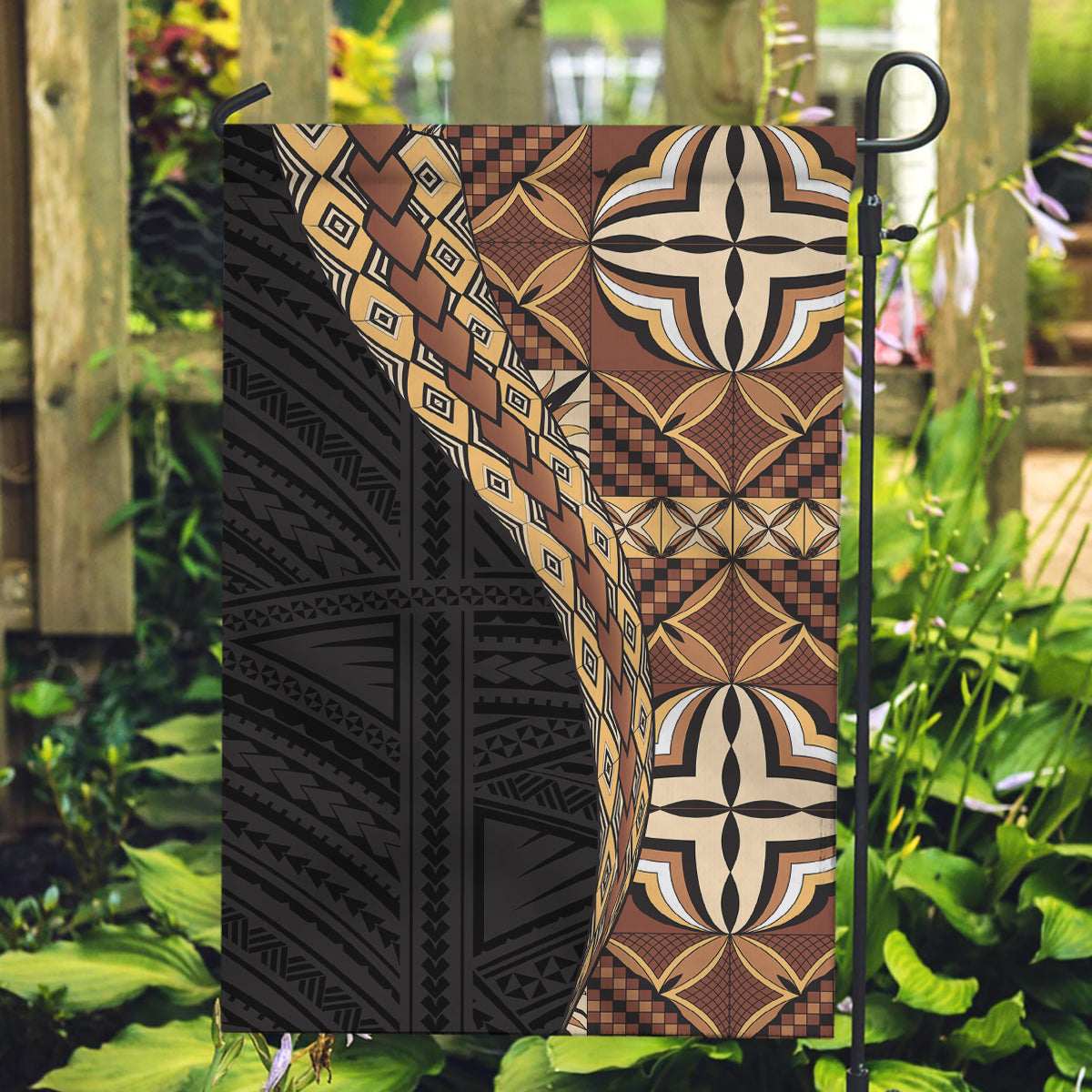Samoan Siapo Garden Flag Tatau Pattern Half Style Retro Mode LT03 Garden Flag Brown - Polynesian Pride