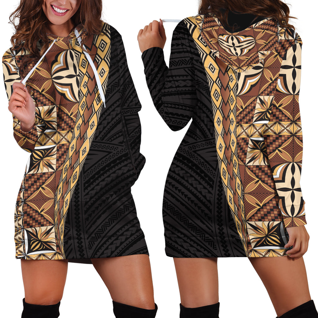 Samoan Siapo Hoodie Dress Tatau Pattern Half Style Retro Mode LT03 - Polynesian Pride