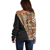Samoan Siapo Off Shoulder Sweater Tatau Pattern Half Style Retro Mode LT03 - Polynesian Pride