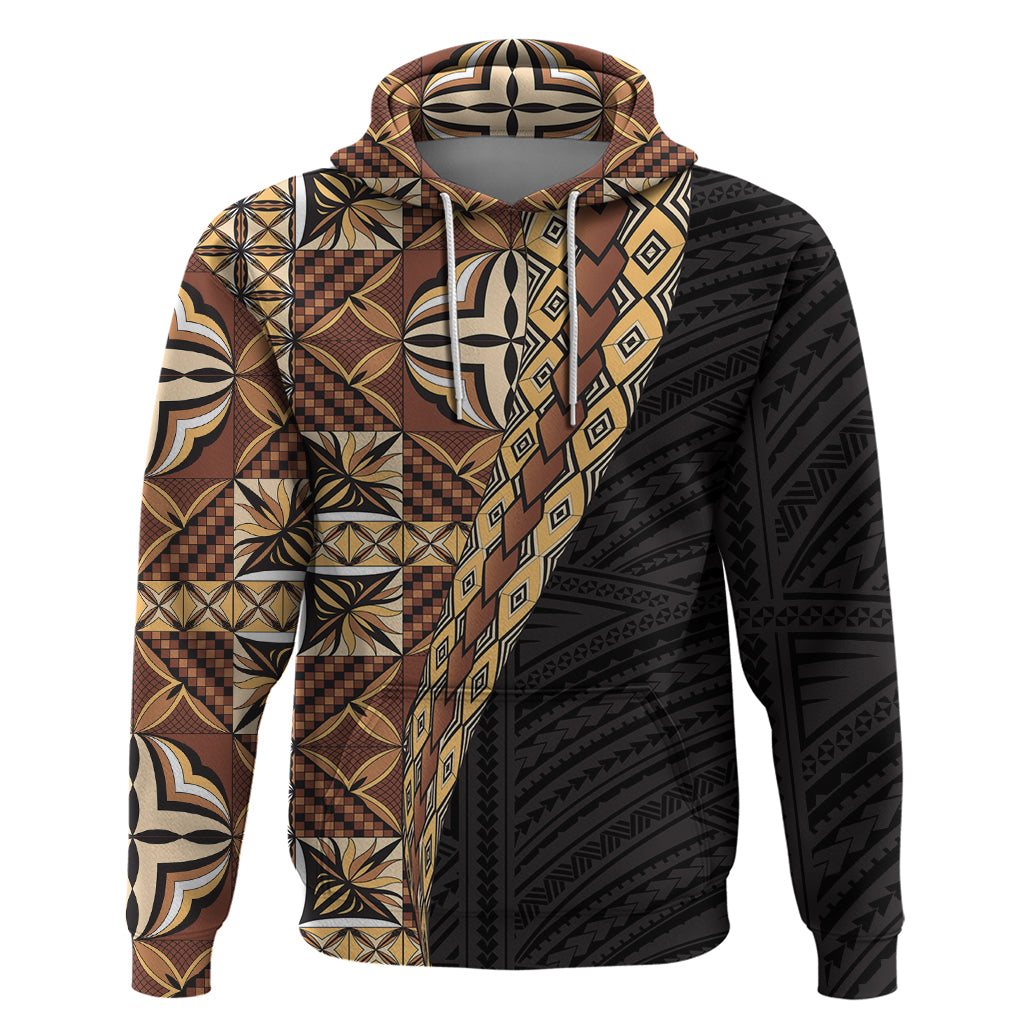 Samoan Siapo Zip Hoodie Tatau Pattern Half Style Retro Mode LT03 Pullover Hoodie Brown - Polynesian Pride
