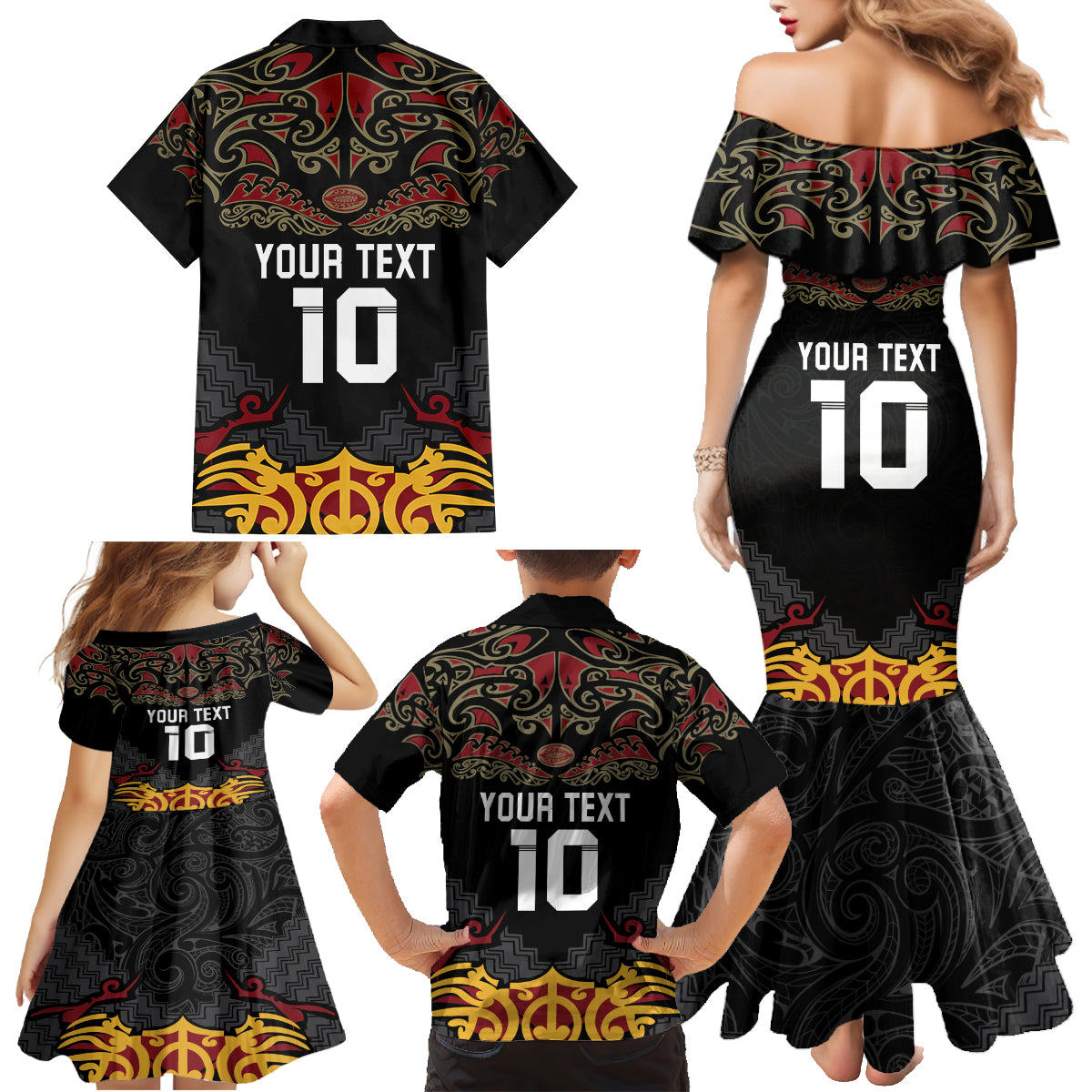 Custom New Zealand Rugby Family Matching Mermaid Dress and Hawaiian Shirt Black Fern Maori Tribal Pattern LT03 - Polynesian Pride