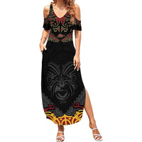 Custom New Zealand Rugby Family Matching Summer Maxi Dress and Hawaiian Shirt Black Fern Maori Tribal Pattern LT03 Mom's Dress Black - Polynesian Pride