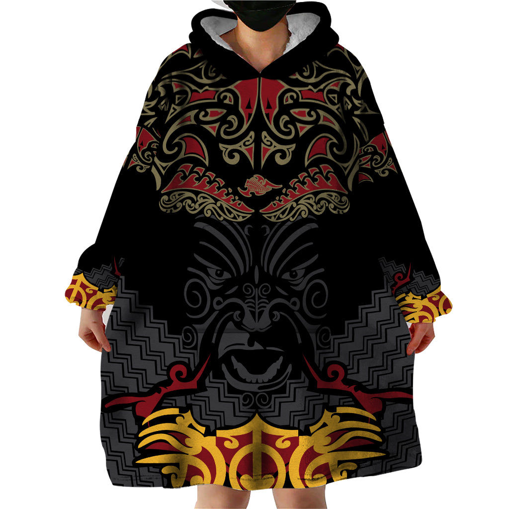 Custom New Zealand Rugby Wearable Blanket Hoodie Black Fern Maori Tribal Pattern LT03 - Polynesian Pride
