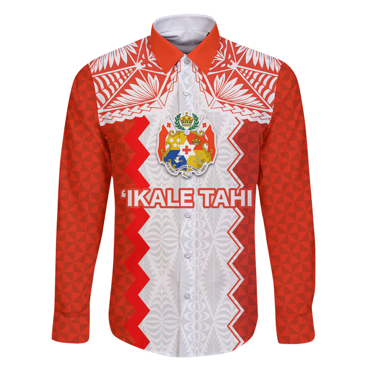 Custom Tonga Rugby Family Matching Off Shoulder Maxi Dress and Hawaiian Shirt Ikale Tahi Ngatu Tribal Pattern LT03 Dad's Shirt - Long Sleeve Orange - Polynesian Pride