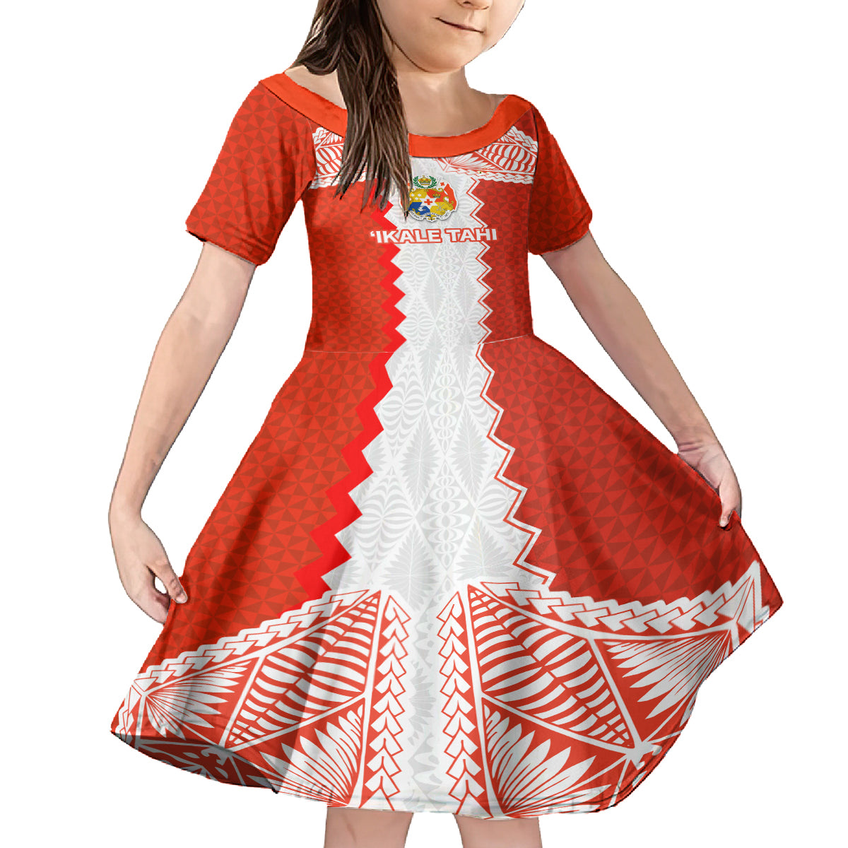 Custom Tonga Rugby Family Matching Tank Maxi Dress and Hawaiian Shirt Ikale Tahi Ngatu Tribal Pattern LT03 Daughter's Dress Orange - Polynesian Pride