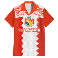 Custom Tonga Rugby Family Matching Tank Maxi Dress and Hawaiian Shirt Ikale Tahi Ngatu Tribal Pattern LT03 Dad's Shirt - Short Sleeve Orange - Polynesian Pride
