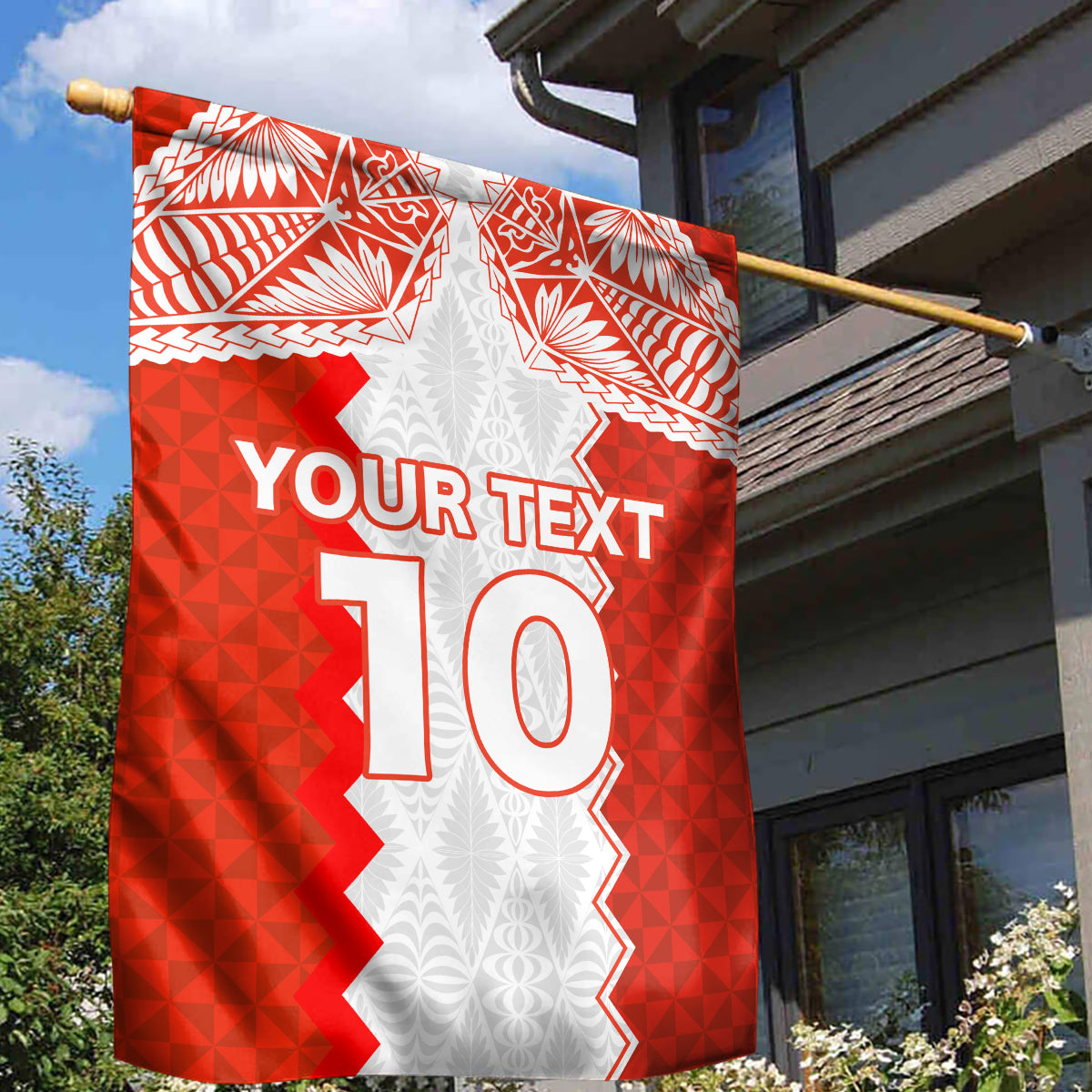 Custom Tonga Rugby Garden Flag Ikale Tahi Ngatu Tribal Pattern