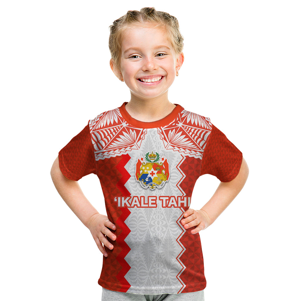 Custom Tonga Rugby Kid T Shirt Ikale Tahi Ngatu Tribal Pattern LT03 Orange - Polynesian Pride