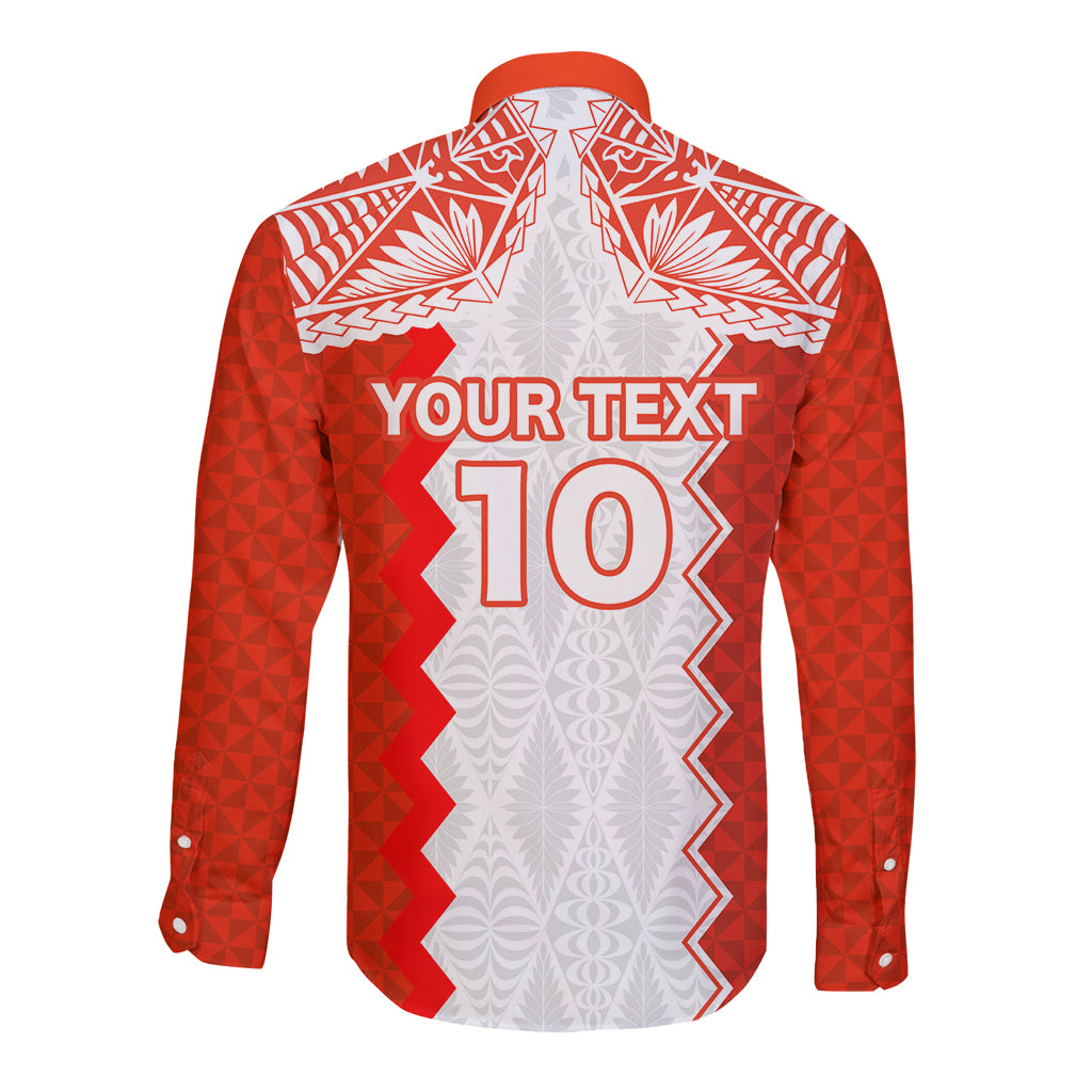 Custom Tonga Rugby Long Sleeve Button Shirt Ikale Tahi Ngatu Tribal Pattern LT03