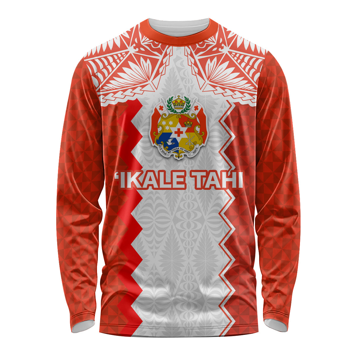 Custom Tonga Rugby Long Sleeve Shirt Ikale Tahi Ngatu Tribal Pattern LT03 Unisex Orange - Polynesian Pride