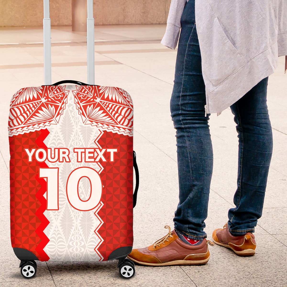 Custom Tonga Rugby Luggage Cover Ikale Tahi Ngatu Tribal Pattern LT03 Orange - Polynesian Pride