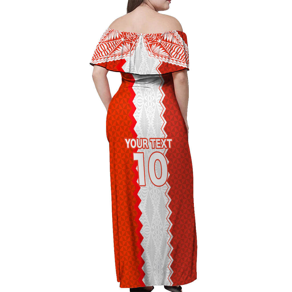 Custom Tonga Rugby Off Shoulder Maxi Dress Ikale Tahi Ngatu Tribal Pattern LT03 - Polynesian Pride