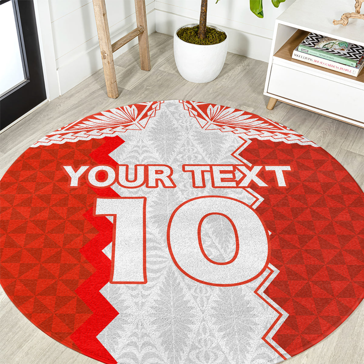 Custom Tonga Rugby Round Carpet Ikale Tahi Ngatu Tribal Pattern LT03 Orange - Polynesian Pride