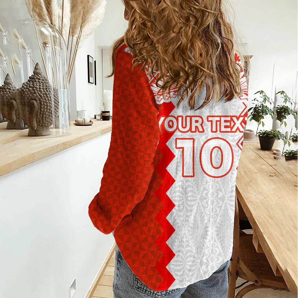 Custom Tonga Rugby Women Casual Shirt Ikale Tahi Ngatu Tribal Pattern LT03
