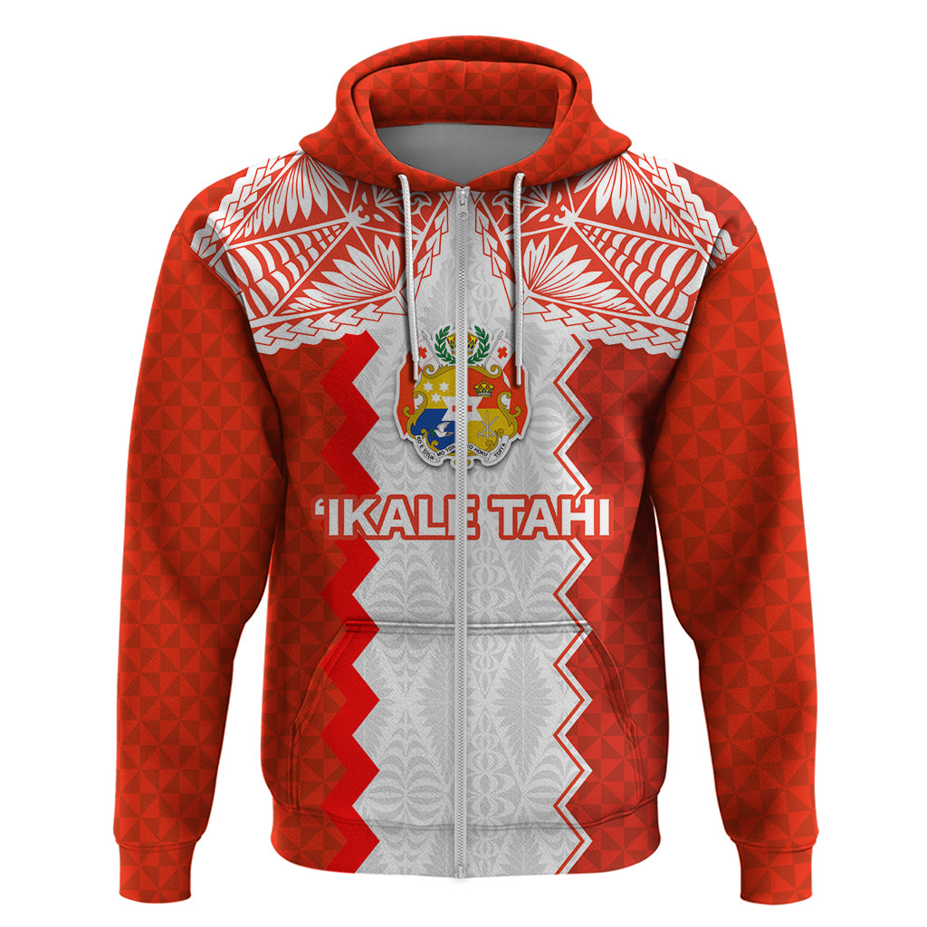 Custom Tonga Rugby Zip Hoodie Ikale Tahi Ngatu Tribal Pattern LT03 Zip Hoodie Orange - Polynesian Pride
