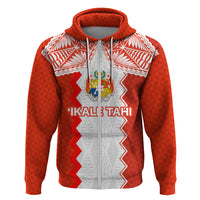 Custom Tonga Rugby Zip Hoodie Ikale Tahi Ngatu Tribal Pattern LT03 Zip Hoodie Orange - Polynesian Pride