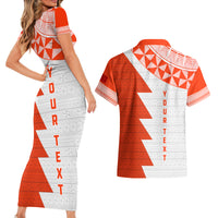 Custom Tonga Rugby Couples Matching Short Sleeve Bodycon Dress and Hawaiian Shirt Ikale Tahi Ngatu Tribal Pattern Half Style LT03