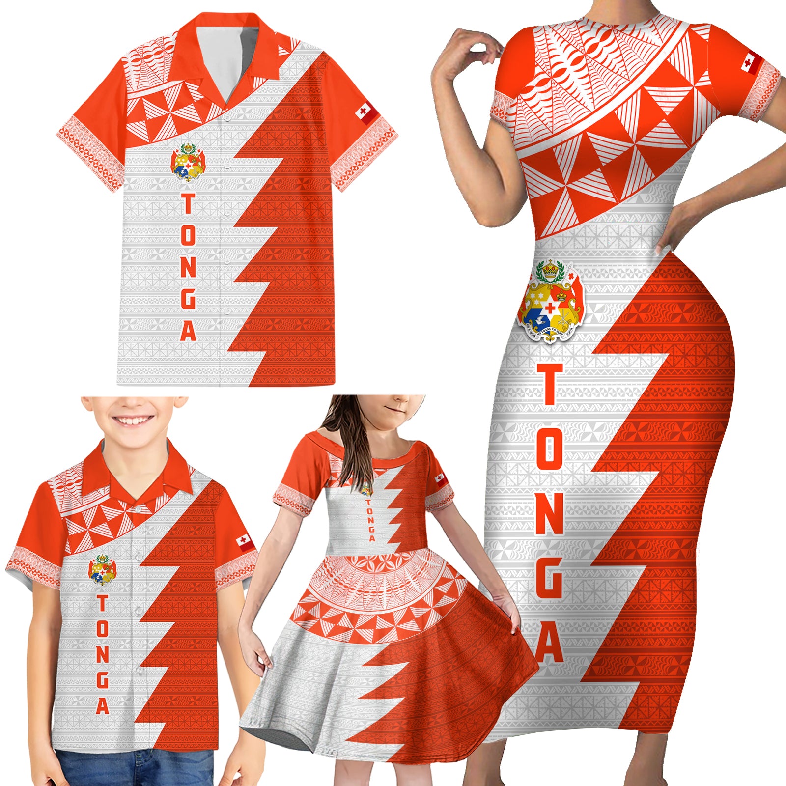 Custom Tonga Rugby Family Matching Short Sleeve Bodycon Dress and Hawaiian Shirt Ikale Tahi Ngatu Tribal Pattern Half Style LT03 - Polynesian Pride