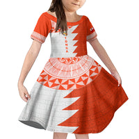Custom Tonga Rugby Family Matching Tank Maxi Dress and Hawaiian Shirt Ikale Tahi Ngatu Tribal Pattern Half Style LT03 Daughter's Dress Orange - Polynesian Pride