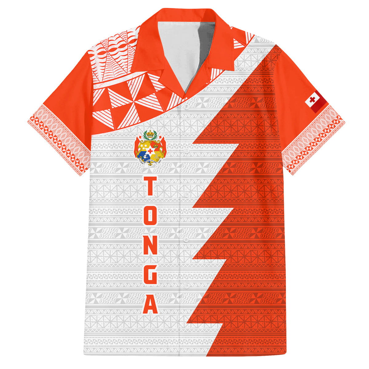 Custom Tonga Rugby Family Matching Tank Maxi Dress and Hawaiian Shirt Ikale Tahi Ngatu Tribal Pattern Half Style LT03 Dad's Shirt - Short Sleeve Orange - Polynesian Pride