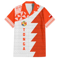 Custom Tonga Rugby Family Matching Tank Maxi Dress and Hawaiian Shirt Ikale Tahi Ngatu Tribal Pattern Half Style LT03 Dad's Shirt - Short Sleeve Orange - Polynesian Pride