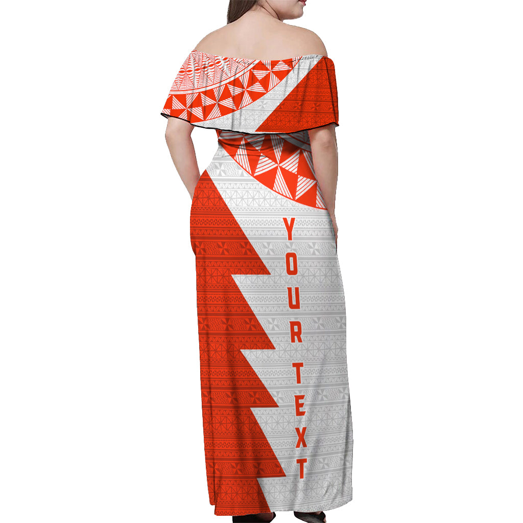 Custom Tonga Rugby Off Shoulder Maxi Dress Ikale Tahi Ngatu Tribal Pattern Half Style LT03 - Polynesian Pride