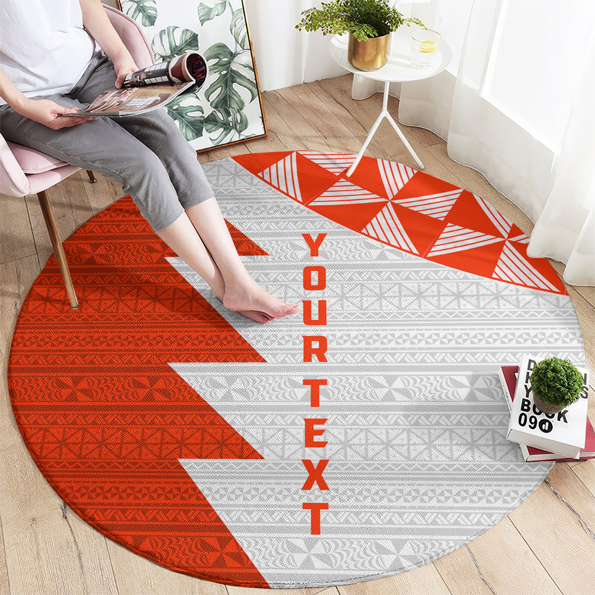 Custom Tonga Rugby Round Carpet Ikale Tahi Ngatu Tribal Pattern Half Style LT03 - Polynesian Pride