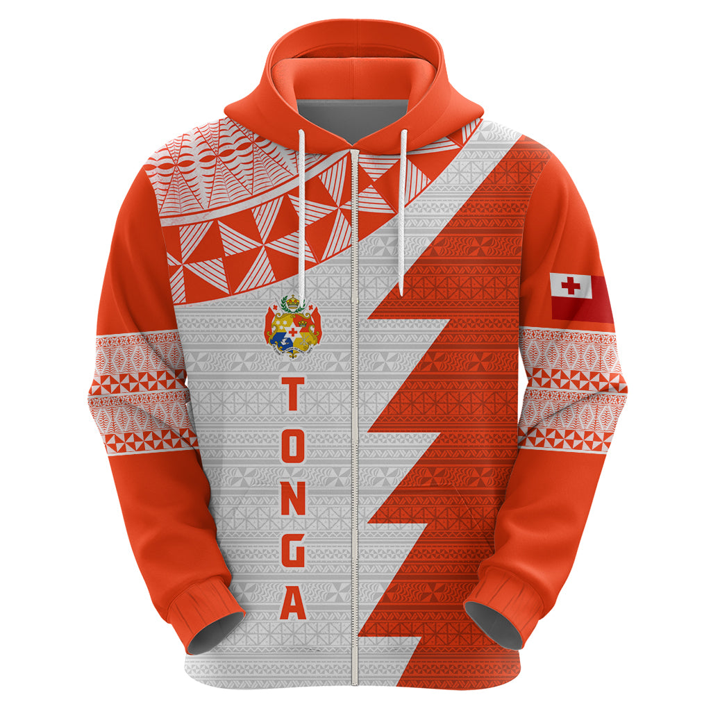 Custom Tonga Rugby Zip Hoodie Ikale Tahi Ngatu Tribal Pattern Half Style LT03 - Polynesian Pride