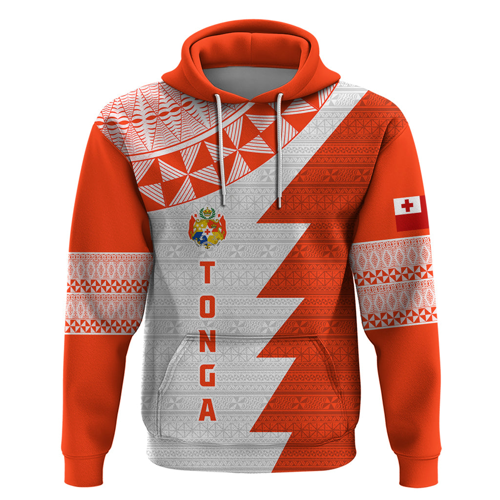 Custom Tonga Rugby Zip Hoodie Ikale Tahi Ngatu Tribal Pattern Half Style LT03 Pullover Hoodie Orange - Polynesian Pride