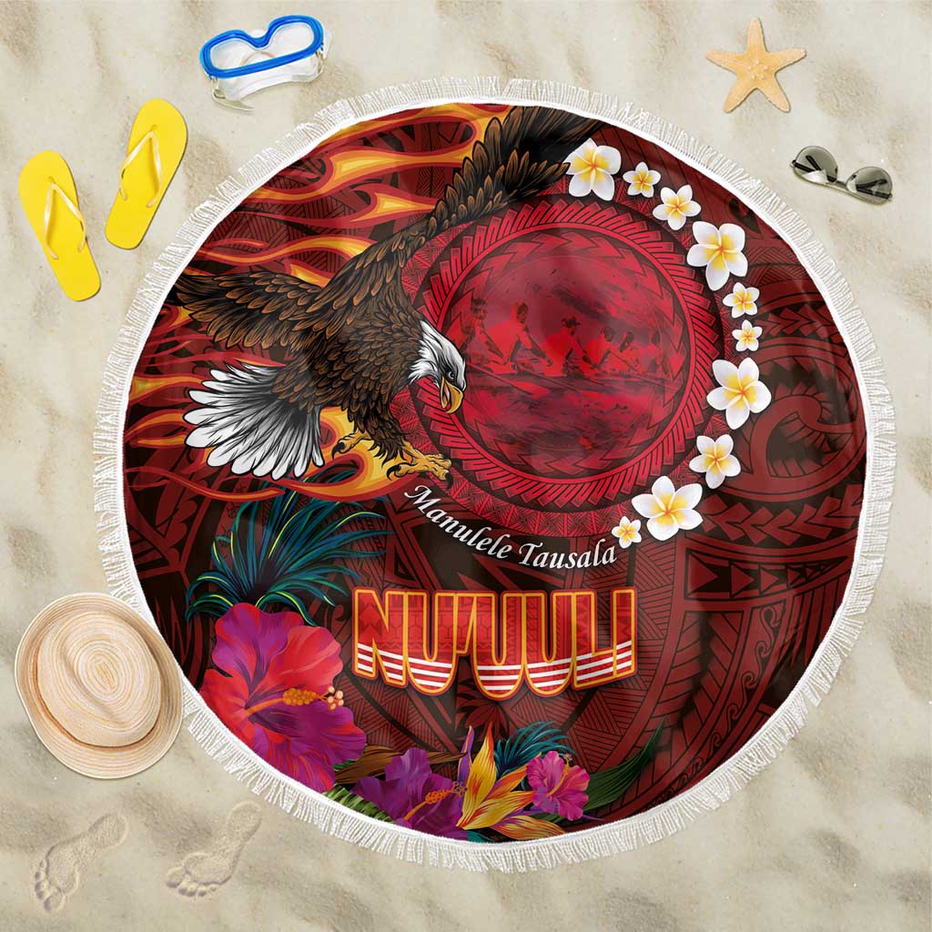 American Samoa Manulele Tausala Nu'uuli Beach Blanket Tatau Art Pattern with Tropical Plants LT03 One Size 150cm Red - Polynesian Pride