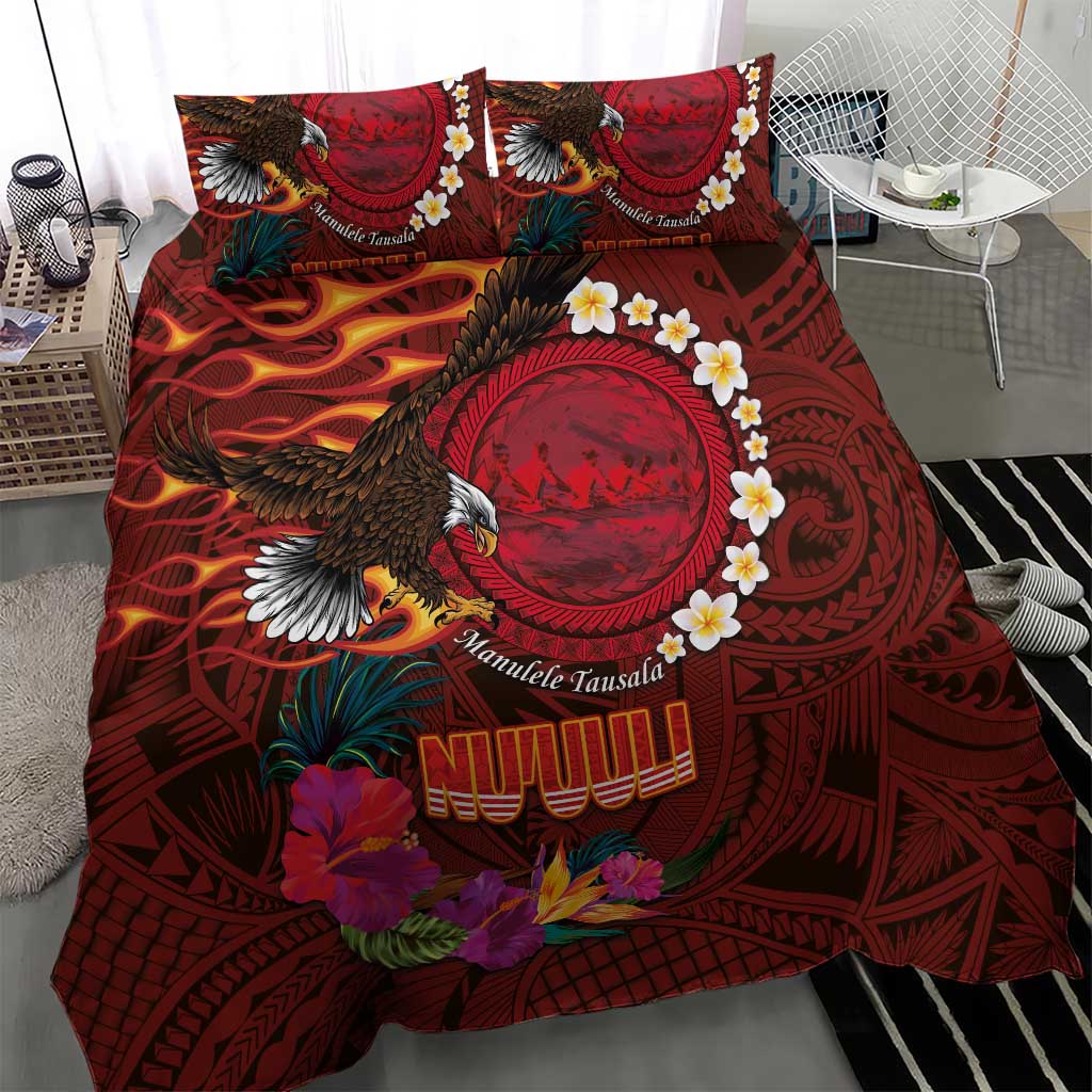 American Samoa Manulele Tausala Nu'uuli Bedding Set Tatau Art Pattern with Tropical Plants