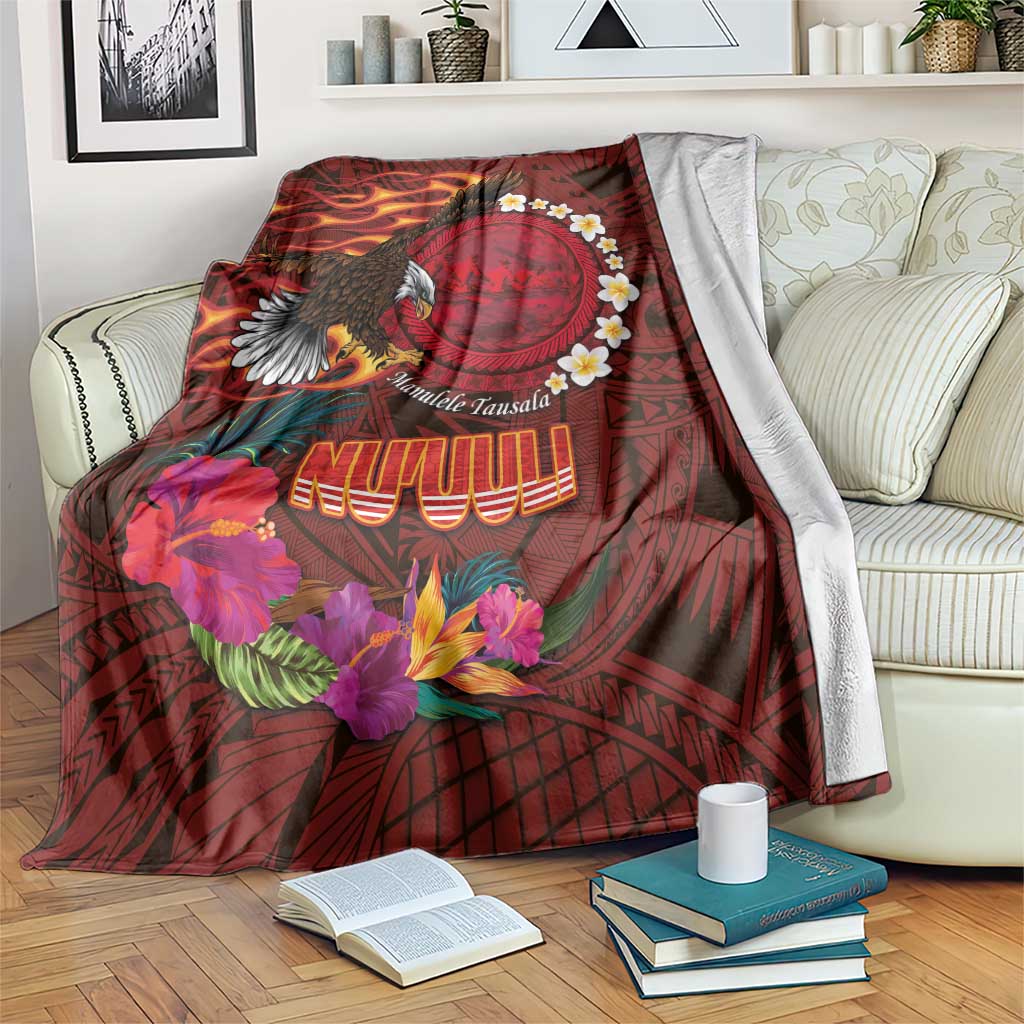 American Samoa Manulele Tausala Nu'uuli Blanket Tatau Art Pattern with Tropical Plants LT03 Red - Polynesian Pride