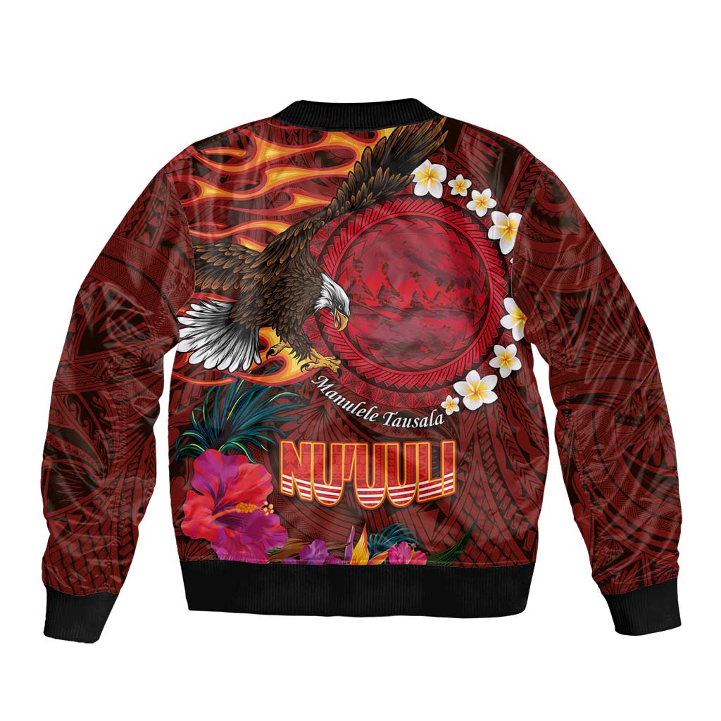 American Samoa Manulele Tausala Nu'uuli Bomber Jacket Tatau Art Pattern with Tropical Plants LT03 - Polynesian Pride
