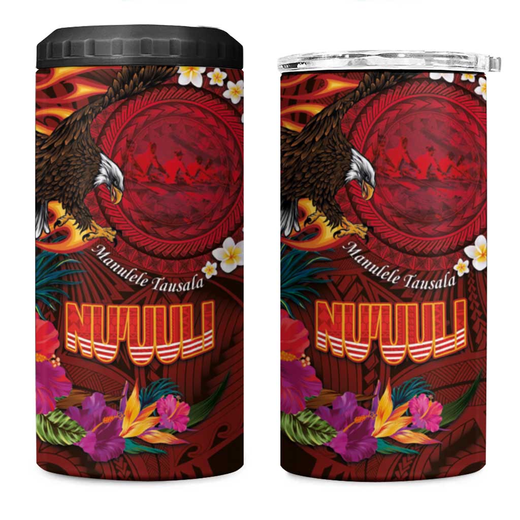 American Samoa Manulele Tausala Nu'uuli 4 in 1 Can Cooler Tumbler Tatau Art Pattern with Tropical Plants LT03 One Size: 16 oz Red - Polynesian Pride