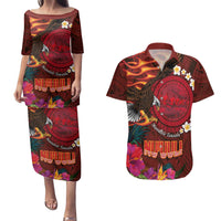 American Samoa Manulele Tausala Nu'uuli Couples Matching Puletasi and Hawaiian Shirt Tatau Art Pattern with Tropical Plants