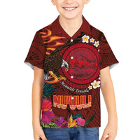 American Samoa Manulele Tausala Nu'uuli Family Matching Tank Maxi Dress and Hawaiian Shirt Tatau Art Pattern with Tropical Plants