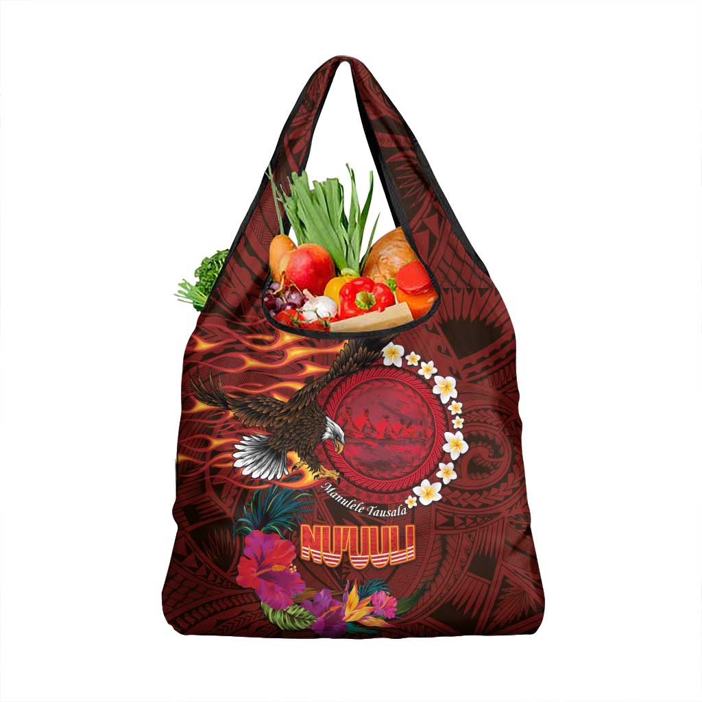 American Samoa Manulele Tausala Nu'uuli Grocery Bag Tatau Art Pattern with Tropical Plants LT03 1-pack One Size Red - Polynesian Pride